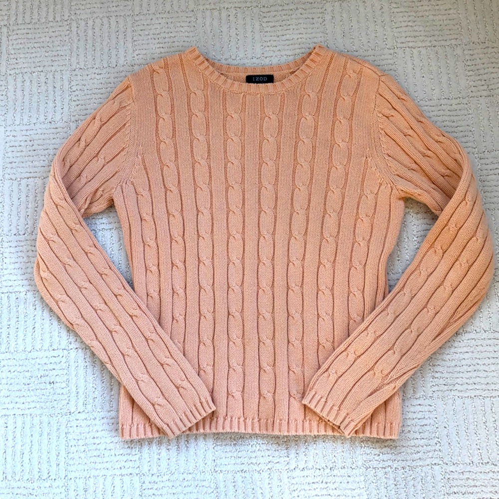 Izod Peach-Colored Cable Knit Sweater